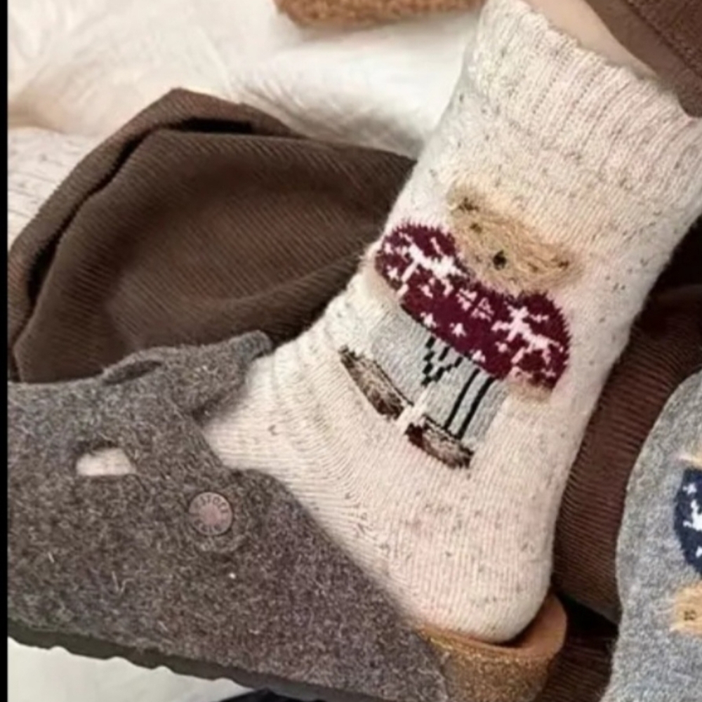 Polo RL 2 PairsCozy Bear Patterned  Socks - Brown and Cream - Picture 4 of 5